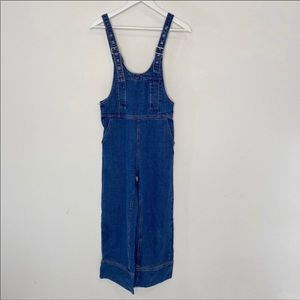 Vintage Denim Bib Wide Leg Cropped Overalls